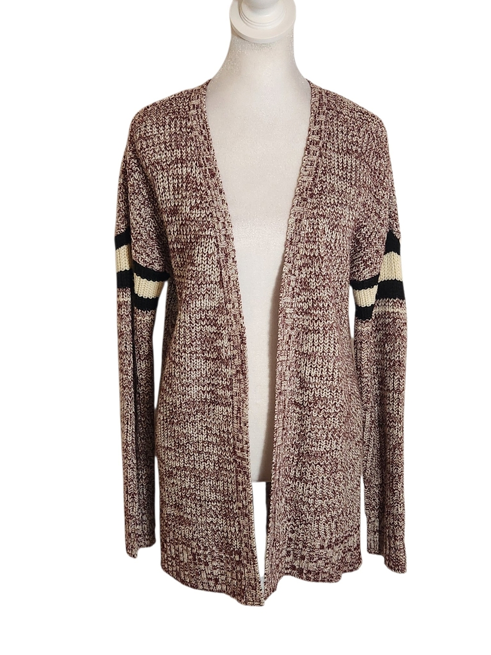 Hippie Rose Burgundy Plum Knit Open Varsity Cardigan Size Medium